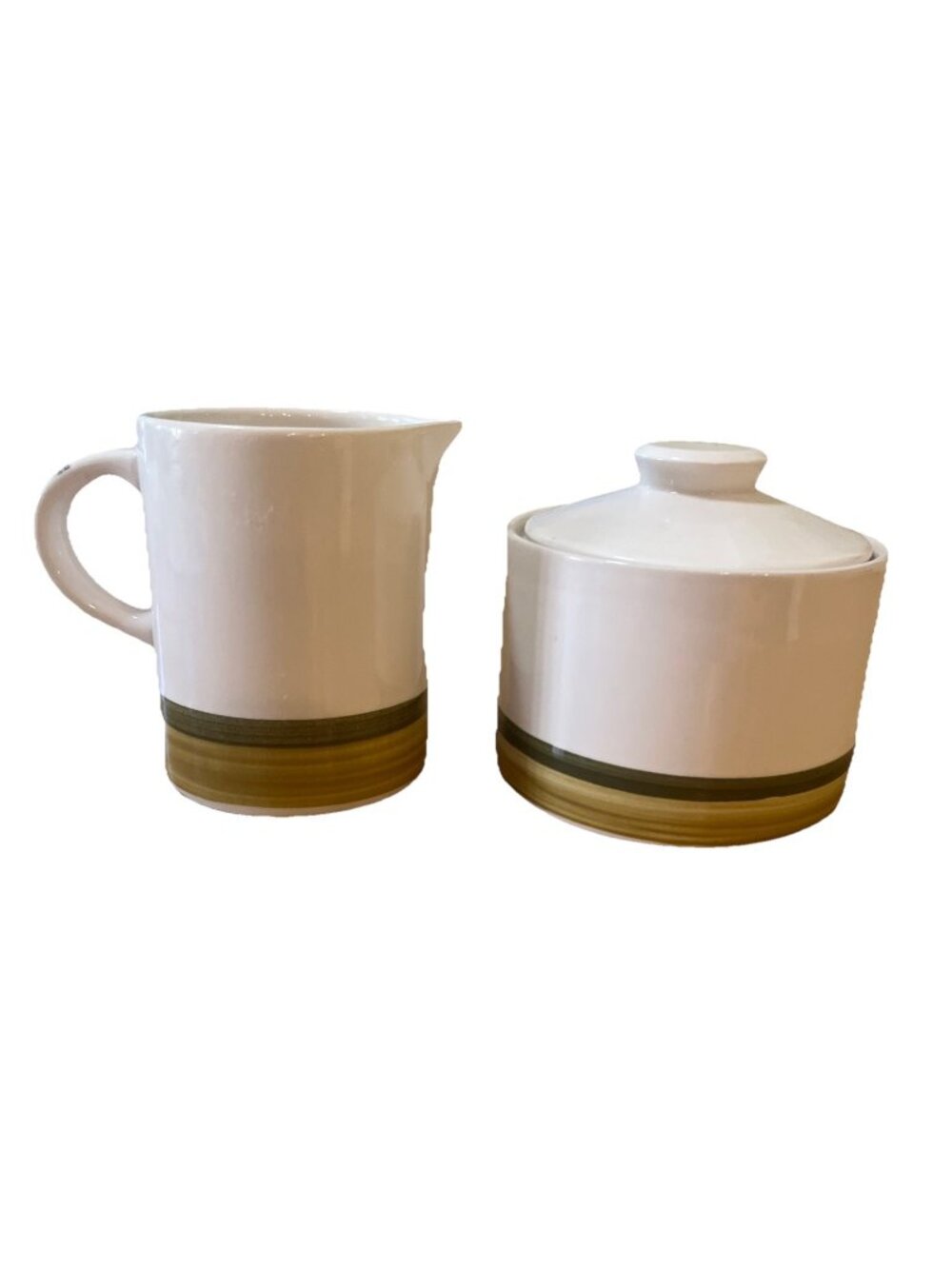 Style House Vintage Sugar & Creamer Set White With Green Stripe Excellent